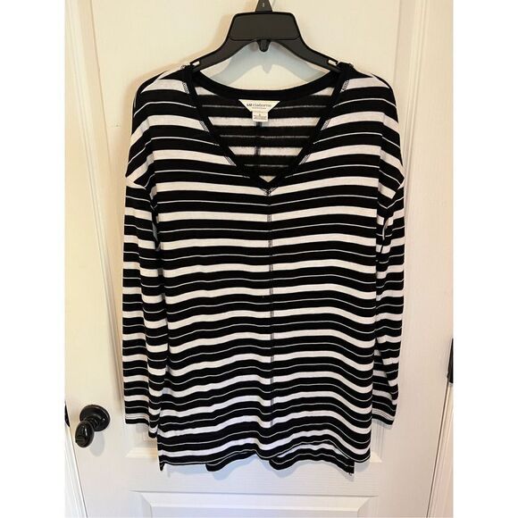 Liz Claiborne Weekend Black and White Striped Tunic Style Top - Picture 1 of 7